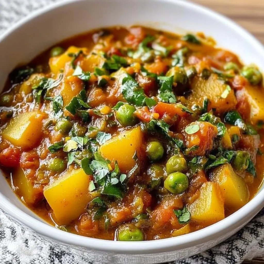 Veganes Kartoffelcurry mit Spinat und Erbsen