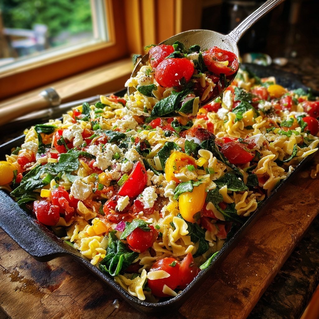 Mediterraner Nudelsalat Mit Spinat