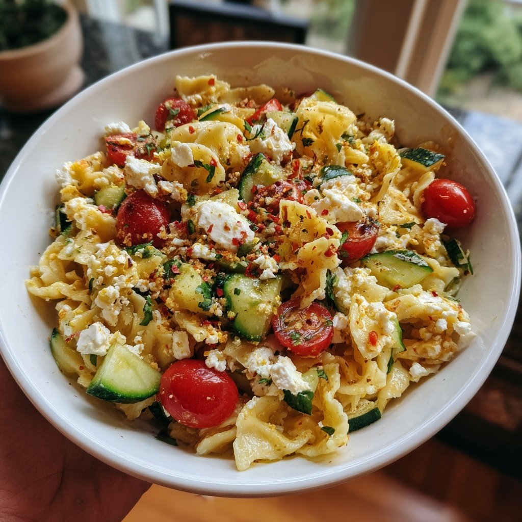 Mediterraner Nudelsalat Mit Gurke
