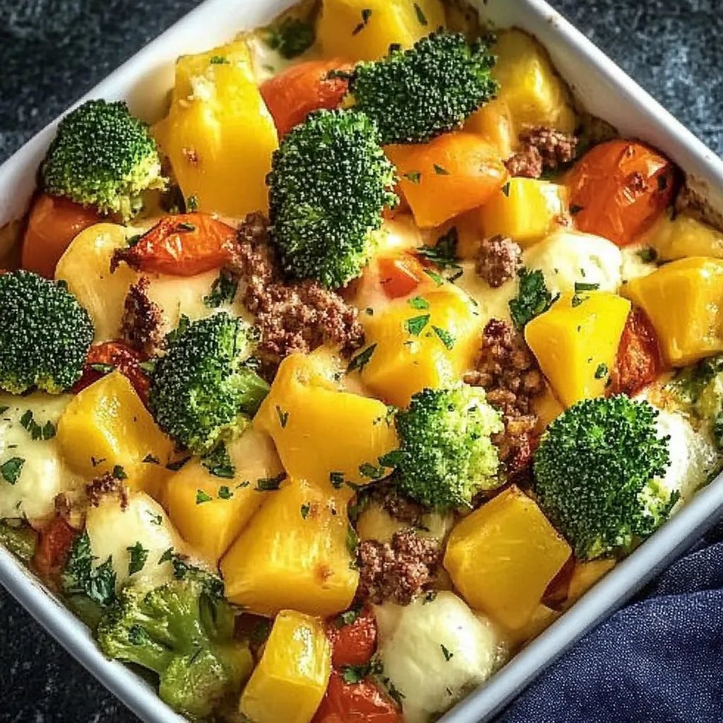 Farbenfroher Gemüse-Hack-Auflauf
