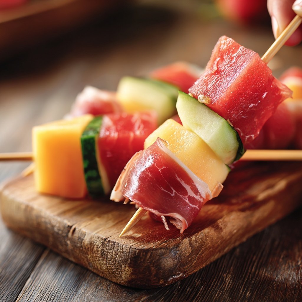 Leckere Prosciutto- und Melonen-Spieße als Vorspeise