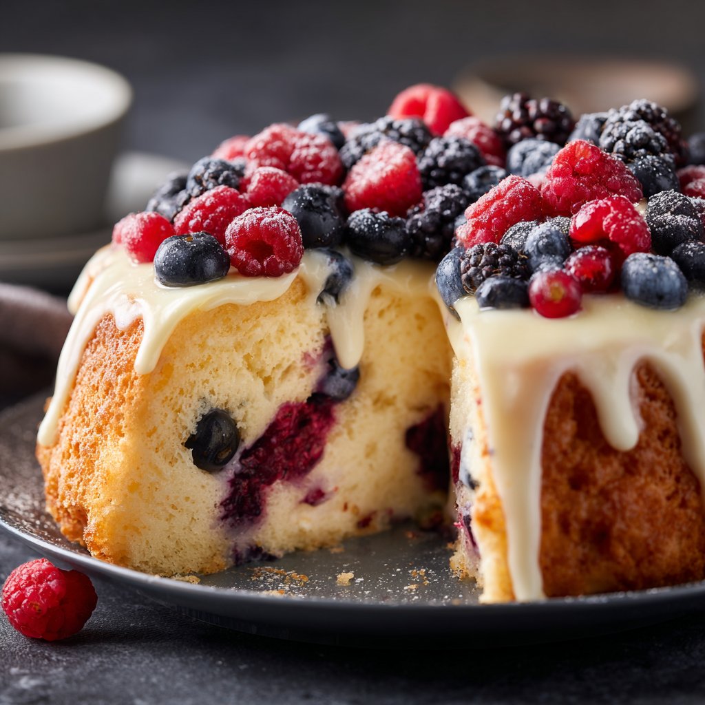 Blechkuchen mit Vanillepudding und Beeren