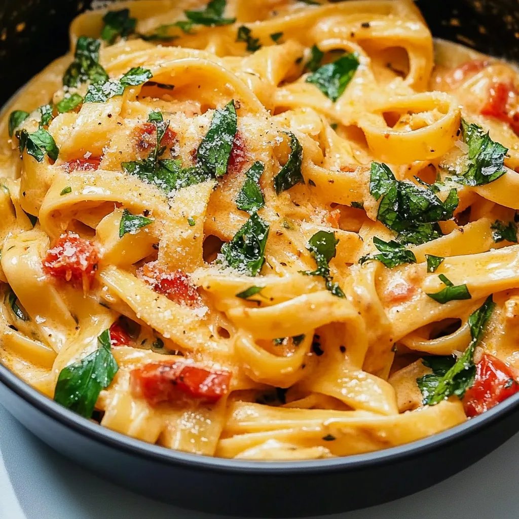 Cremige vegane Pasta mit sonnengetrockneten Tomaten