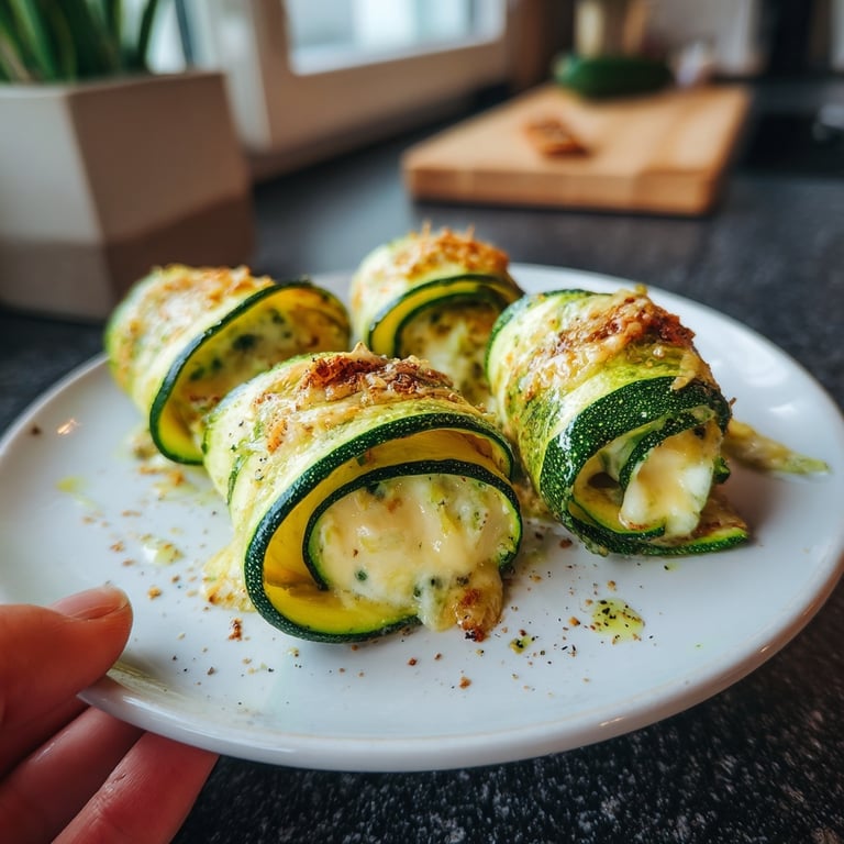 Herzhafte Zucchini-Röllchen mit Frischkäse (kaltes Fingerfood) - leicht & lecker